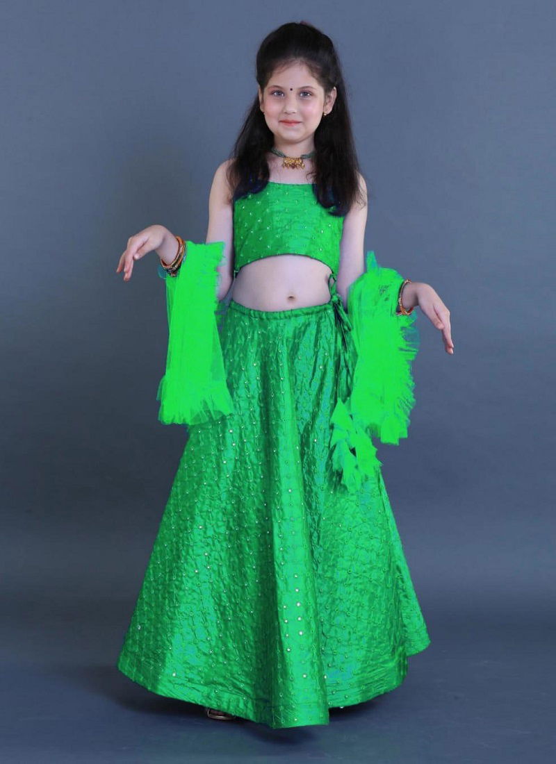 Launching New Designer Kids Lehnga Choli With embroidery Work and Soft Net Four Sided Ruffles Work Dupatta {SIZE: 
5-10 YEAR: 30/32 (INCHES LENGTH); 11-16 YEAR: 34/36 (INCHES LENGTH)}